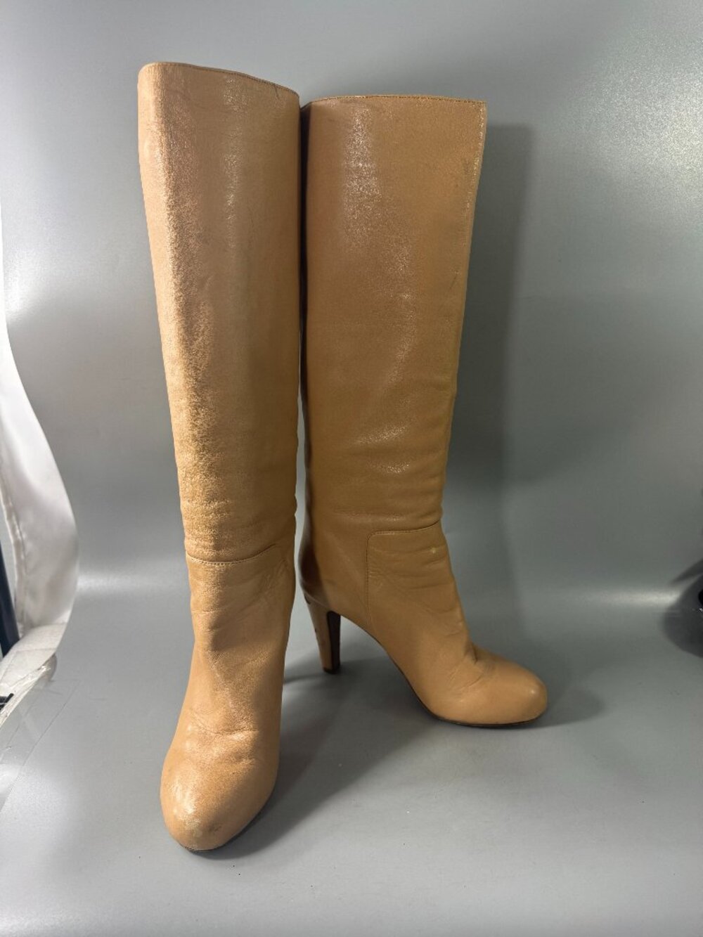 Authentic See by Chloe Women's Tan Knee High Heel Boots Leather Size 37.5